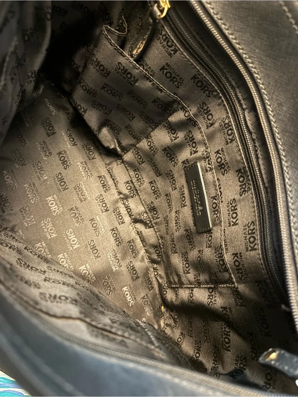Michael Kors Black Saffiano Leather Tote with Gold Chain Detail